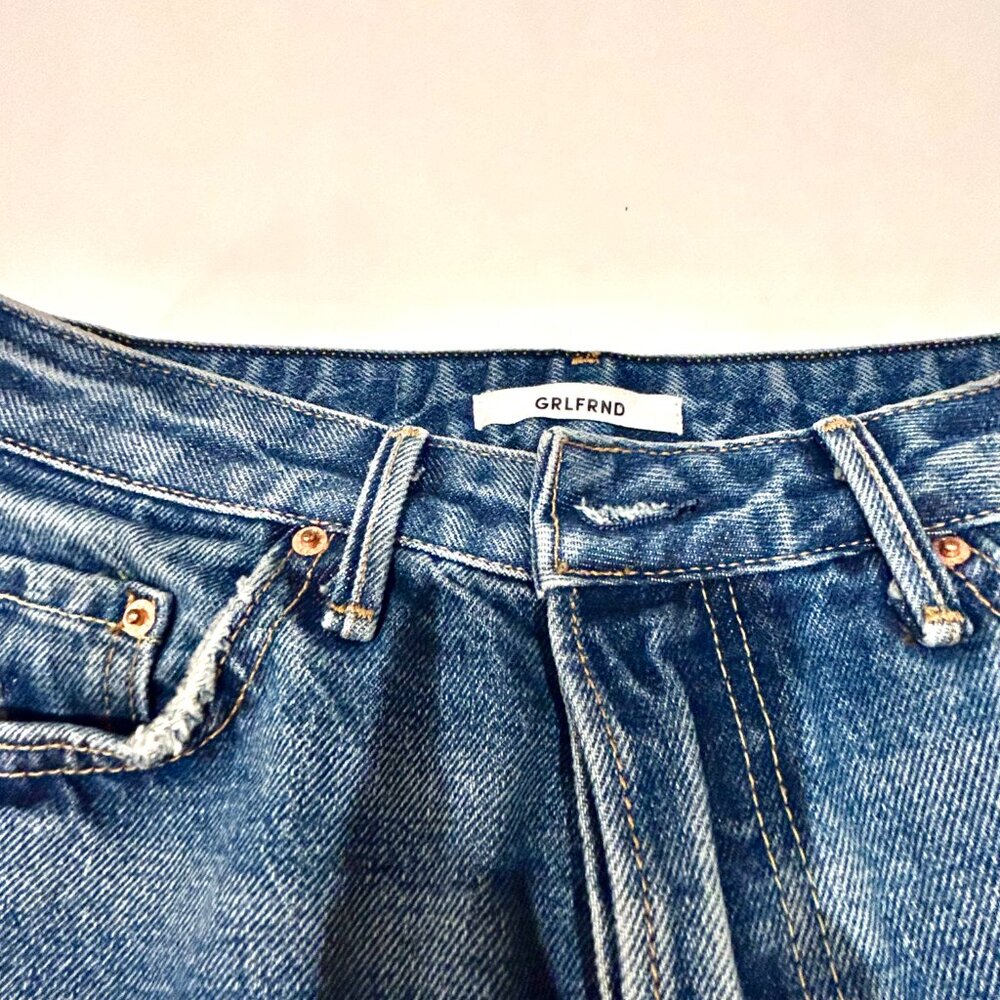 GRLFRND Eva Distressed Faded A-Frame High Waist Denim Mini Skirt REVOLVE Size 26 - Picture 6 of 16